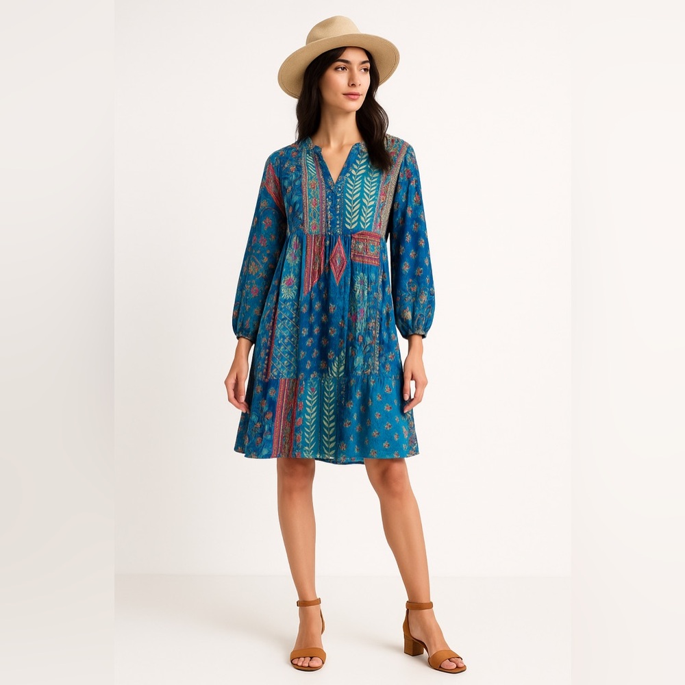tristan Bohemian Blue Floral Dress - Picture 2 of 8